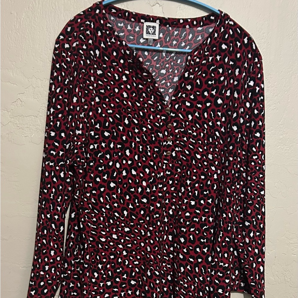 Red Leopard Print Top Anne Klein Long Sleeve XL